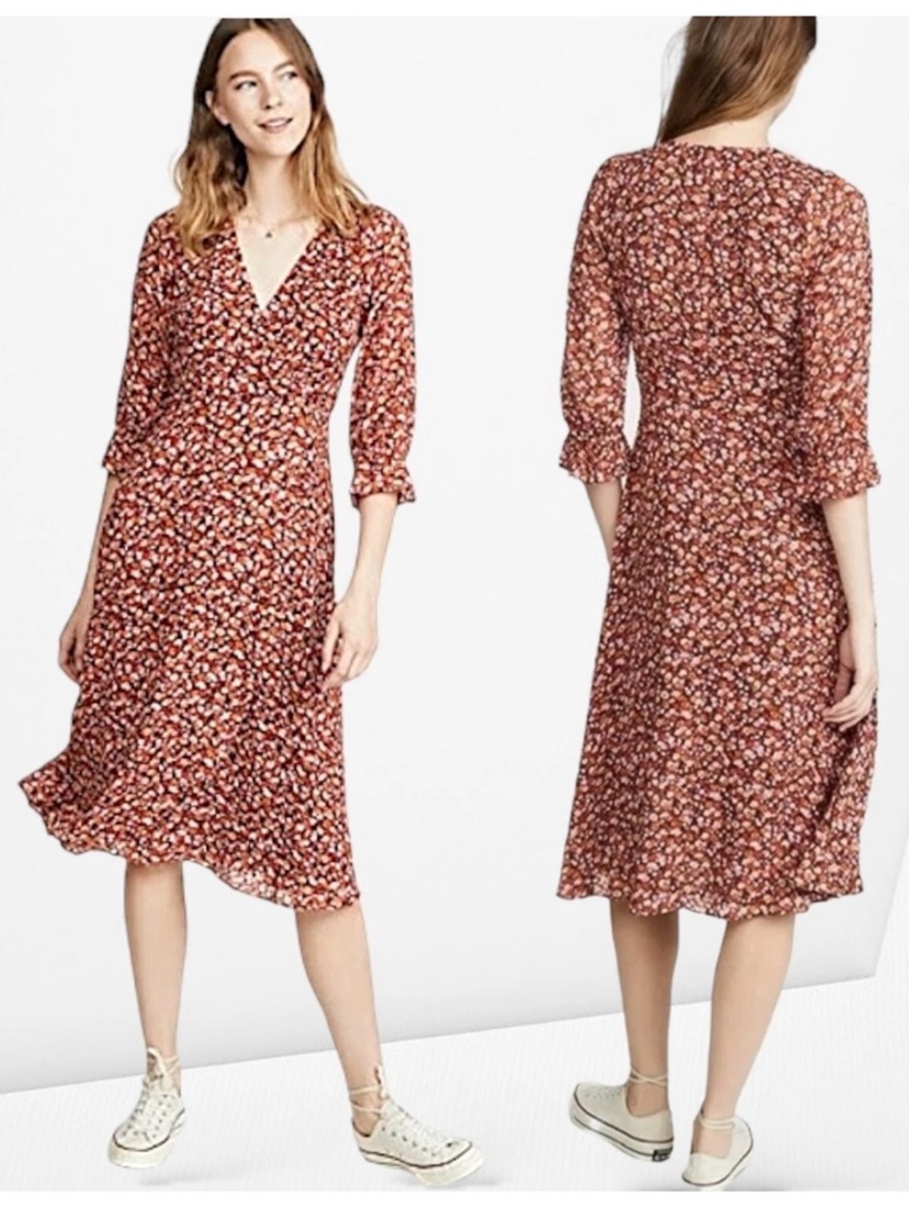 Madewell Woman Rust Floral Wrap Midi Dress size 12